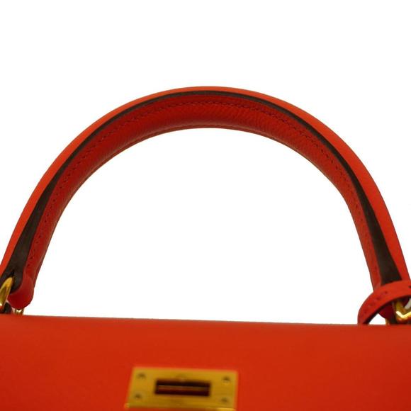 Hermes Handbag Kelly 25 X Vaux Epson Rouge Tomato Ladies - Picture 12 of 13